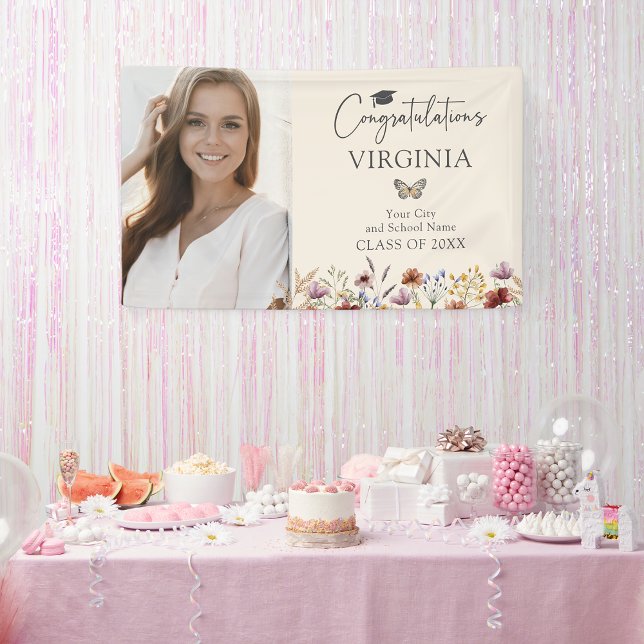 Wildflower Bohemian Graduation Banner (Wildflower Bohemian Graduation Banner with Butterfly by Painted Paperie
)
