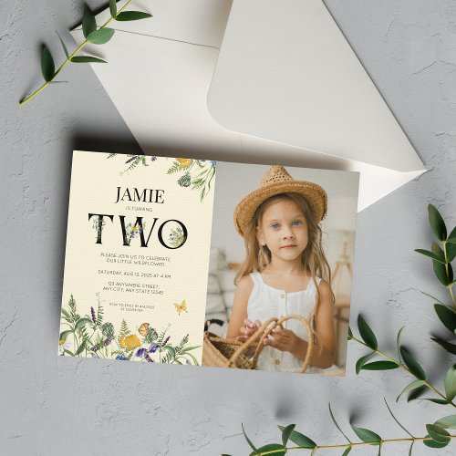 Wildflower Boho 2nd Birthday Girl Photo  Invitation