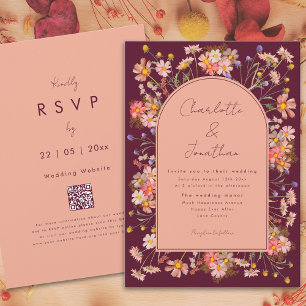 Wildflower Boho Arch Burgundy Fall Wedding Invitation