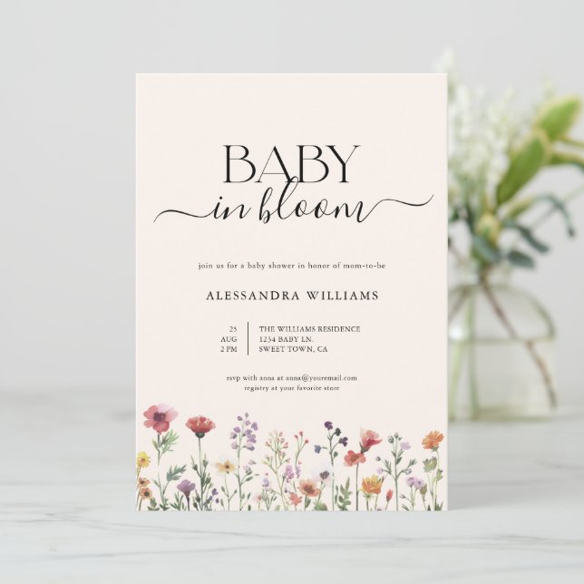 Wildflower Boho Baby in Bloom Baby Shower Invitation (Standing Front)