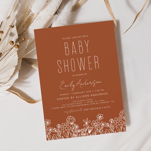 Wildflower Orange Floral or wildflower baby shower invitation