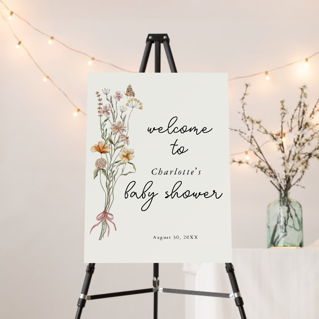 Wildflower Boho Baby Shower Cream Welcome Sign (In Situ (Stand))