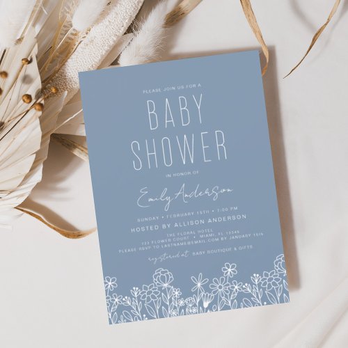 Wildflower Blue Floral or wildflower baby shower invitation