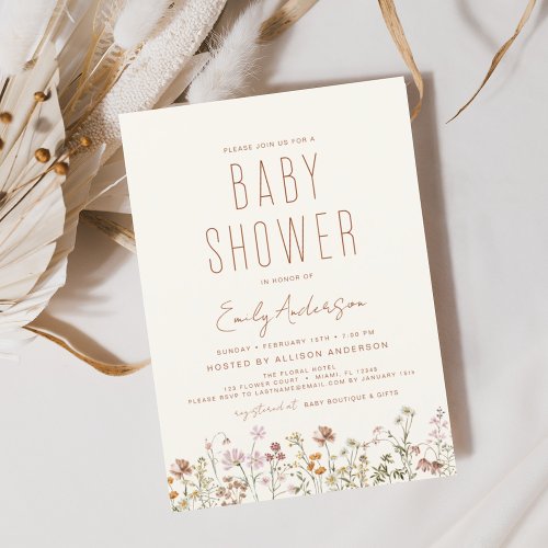 Wildflower Boho Baby Shower Elegant Modern Invitation