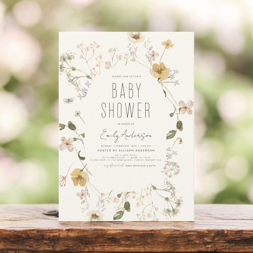 Wildflower Boho Baby Shower Elegant Modern Invitation