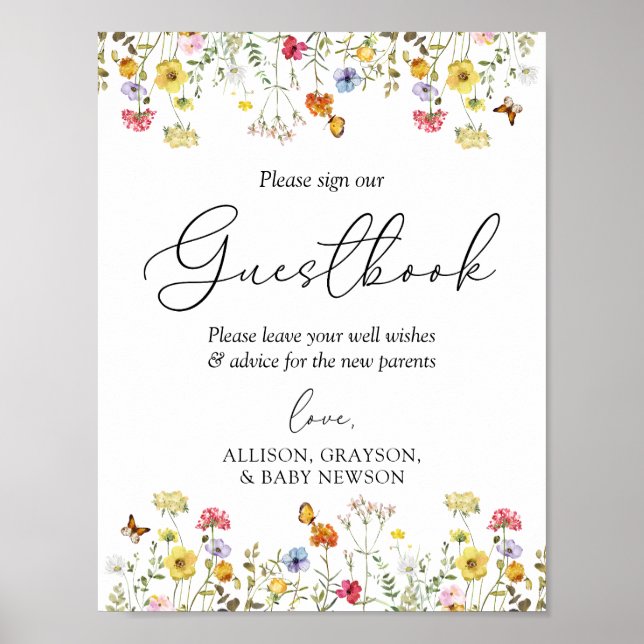 Wildflower Boho Baby Shower Guestbook Sign (Front)