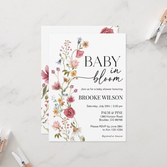 Wildflower Boho Baby Shower Invitation (Front/Back In Situ)