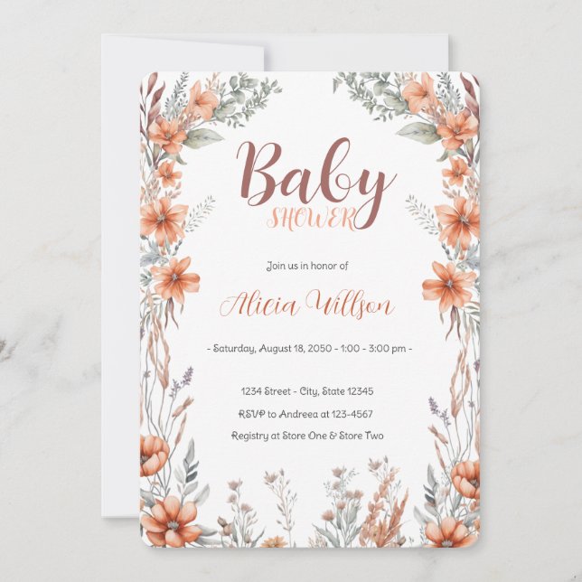 Wildflower Boho Baby Shower Invitation (Front)