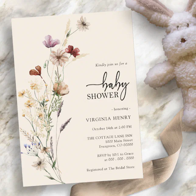 Wildflower fashion baby shower invitations