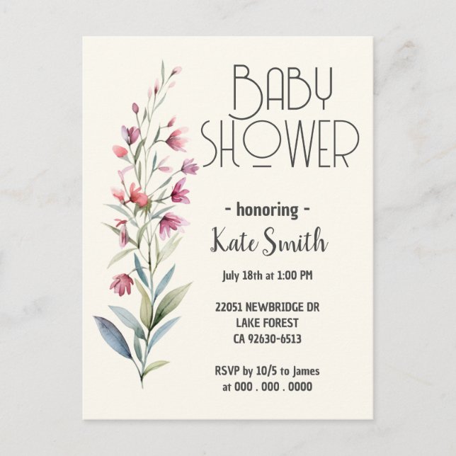 Wildflower Boho Baby Shower Invitation Postcard (Front)
