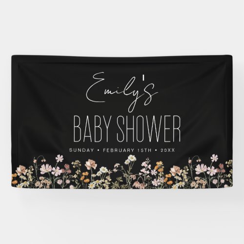 Wildflower Boho Baby Shower Modern Black Banner