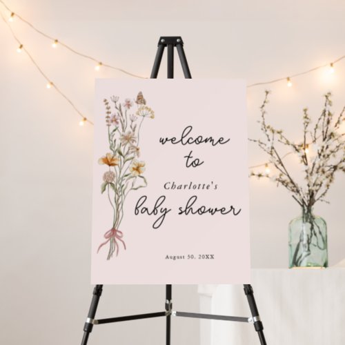 Wildflower Boho Baby Shower Pink Welcome Sign