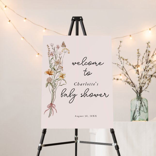 Wildflower Boho Baby Shower Pink Welcome Sign (In Situ (Stand))