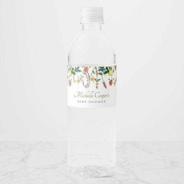Wildflower Boho Baby Shower  Water Bottle Label (Front)