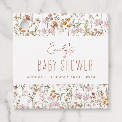 Wildflower Boho Baby Shower Watercolor in Bloom Favor Tags by Pretty Girly Designs