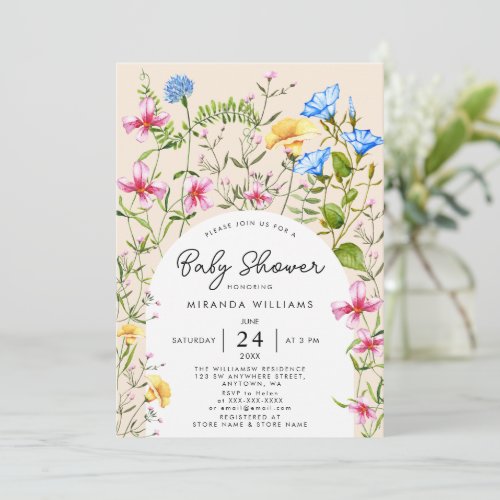 Wildflower Boho Baby Shower Watercolor Invitation