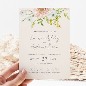 Wildflower Boho Beige Botanical Wedding Invitation by StripedHatStudio at Zazzle