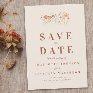 Wildflower Boho Beige Terracotta Rust Wedding Save The Date