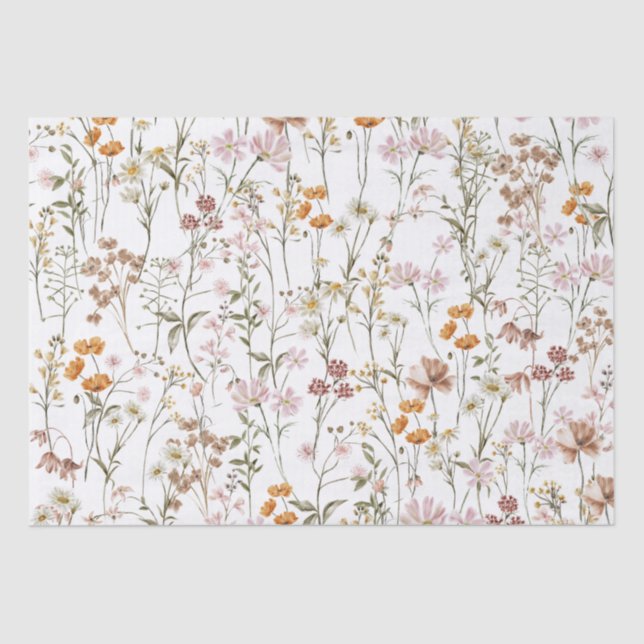 Wildflower Boho Bloom Garden White Tissue Paper (Front)