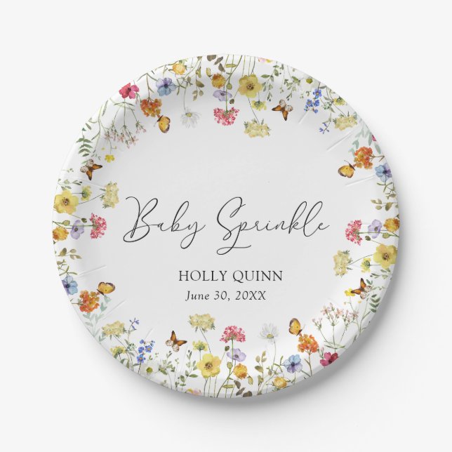 Wildflower Boho Botanical Baby Sprinkle Paper Plates (Front)