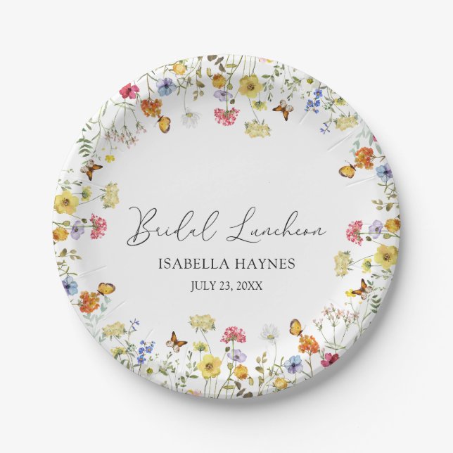 Wildflower Boho Botanical Bridal Luncheon Shower Paper Plates (Front)