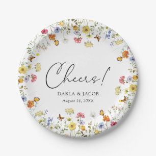 Wildflower Boho Botanical Cheers Wedding Shower Paper Plates