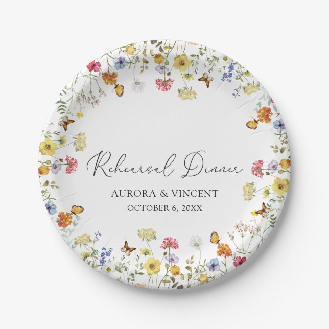 Wildflower Boho Botanical Rehearsal Dinner Paper Plates (Front)
