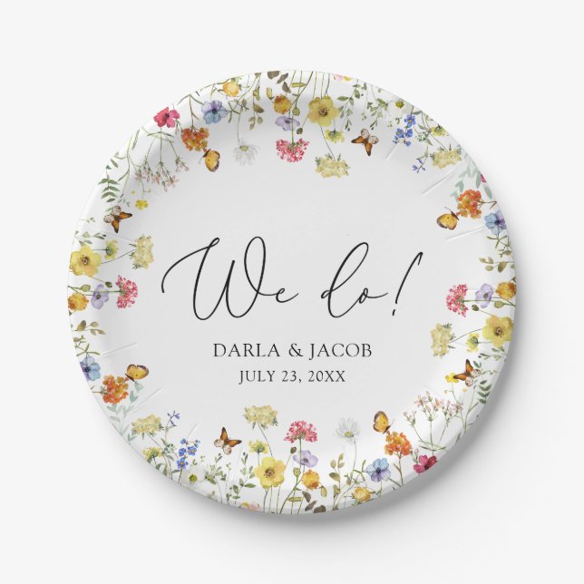 Wildflower Boho Botanical We Do Wedding Paper Plates (Front)
