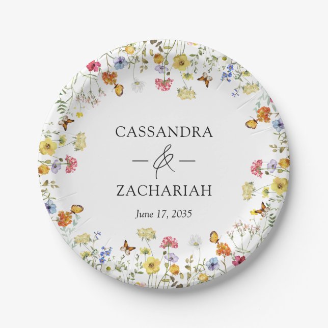 Wildflower Boho Botanical Wedding Shower Paper Plates (Front)