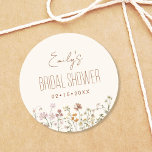 Wildflower Boho Bridal Shower In Bloom Garden Classic Round Sticker<br><div class="desc">Add a touch of bohemian beauty to your bridal shower with our Wildflower Boho Bridal Shower In Bloom Garden Classic Round Sticker. These enchanting stickers feature a stunning wildflower design that captures the essence of nature's beauty. Perfect for sealing invitations, decorating favors, or adding a personalized touch to various items,...</div>