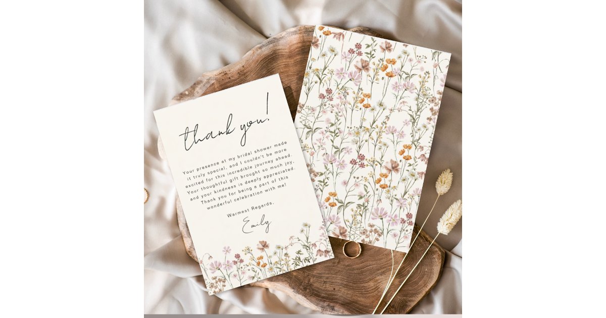 Wildflower Boho Bridal Shower Terracotta Thank You Card | Zazzle