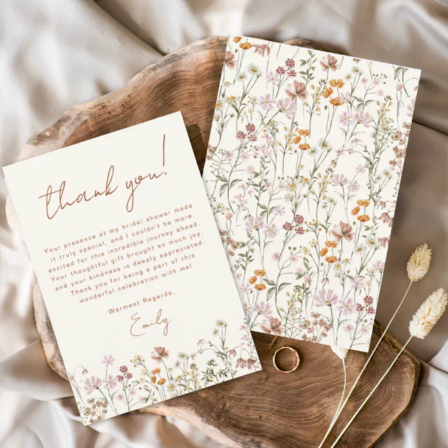 Wildflower Boho Bridal Shower Thank You Card | Zazzle