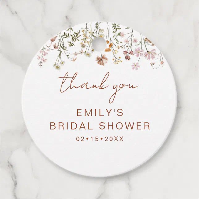Wildflower Boho Bridal Shower Thank You Garden Favor Tags | Zazzle
