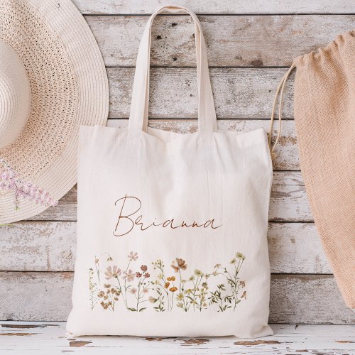 Wildflower Boho Bridesmaid Name Tote Bag