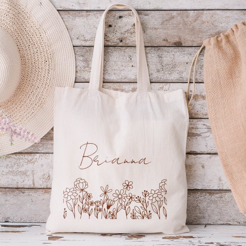 Wildflower Boho Bridesmaid Name Tote Bag