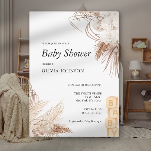 Wildflower Boho Brown Gender Neutral Baby Shower Invitation