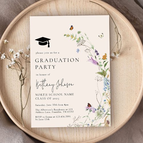 Wildflower Boho Butterfly Floral Graduation Party