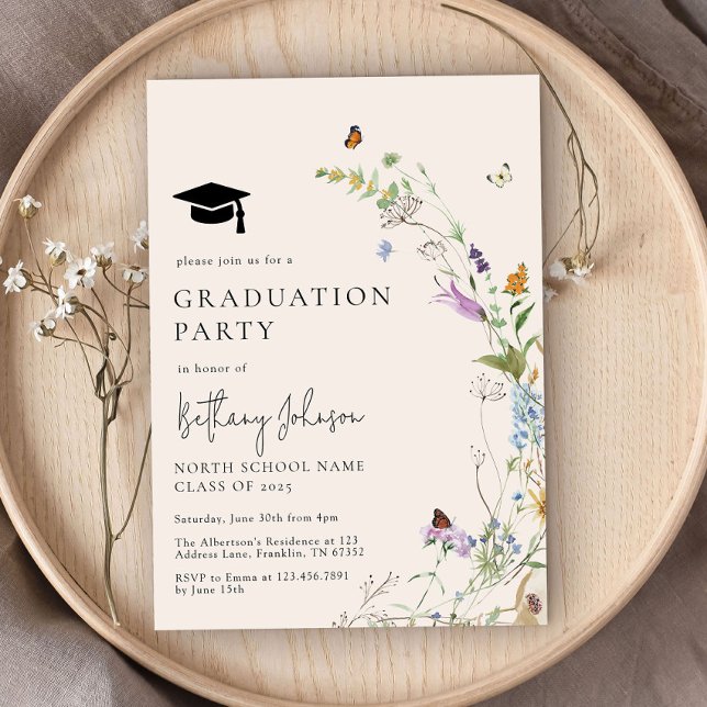 Wildflower Boho Butterfly Floral Graduation Party Invitation (Creator Uploaded)