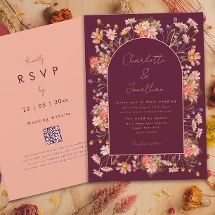Wildflower Boho Chic Arch Burgundy Fall Wedding Invitation