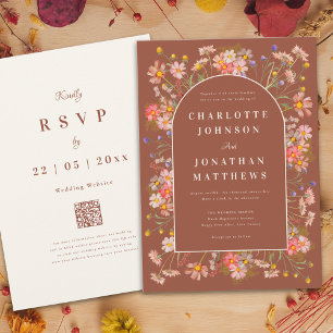 Wildflower Boho Chic Arch Terracotta Fall Wedding Invitation
