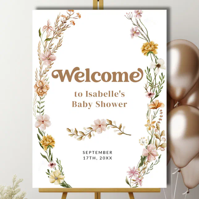 Wildflower Boho Chic Baby Shower Welcome Sign | Zazzle