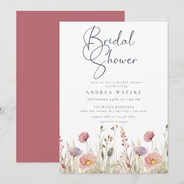 Wildflower Boho Chic Bridal Shower Invitation (Front/Back)