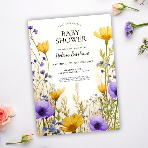 Wildflower Boho Chic Watercolor Floral Baby Shower Invitation
