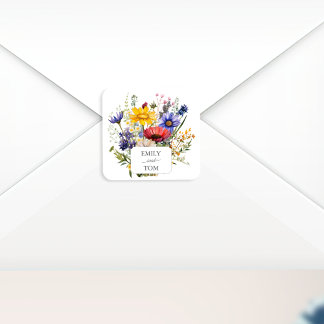 Wildflower Boho Chic Watercolor Wedding Square Sticker