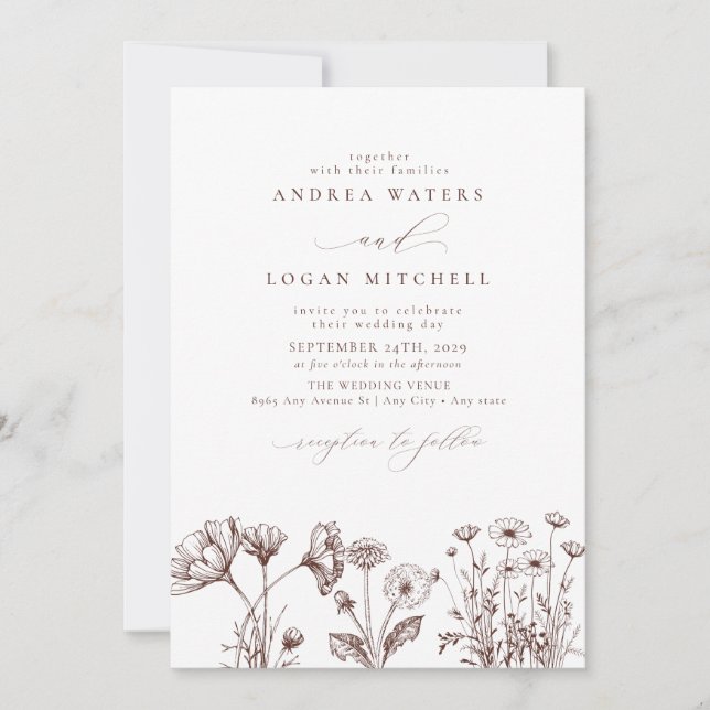 Wildflower Boho Chic Wedding Invitations (Front)