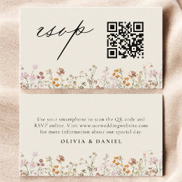 Wildflower Boho Cream RSVP QR Code Wedding Enclosure Card