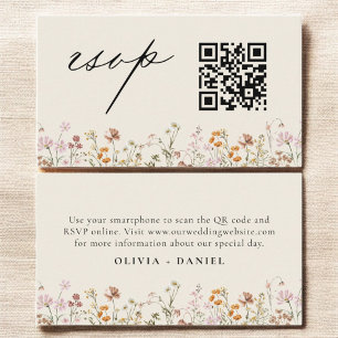 Wildflower Boho Cream RSVP QR Code Wedding Enclosure Card