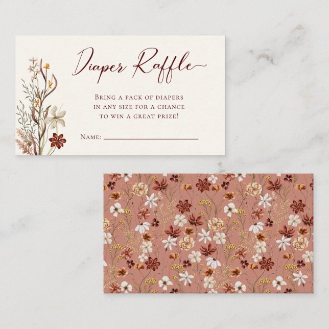 Wildflower Boho Diaper Raffle Baby Shower Enclosure Card (Front/Back)