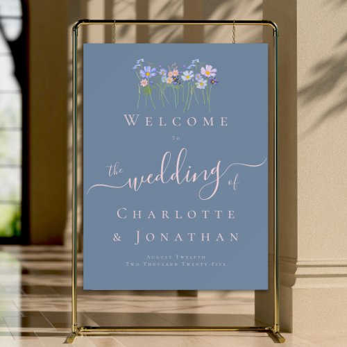 Wildflower Boho Dusty Blue &amp; Pink Wedding Welcome Foam Board