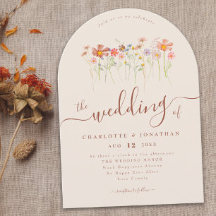 Wildflower Boho Fall Beige Terracotta Rust QR code Invitation
